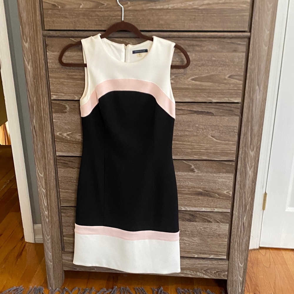 Tommy Hilfiger Black, White & Pink Sleeveless Colorblock Sheath Dress